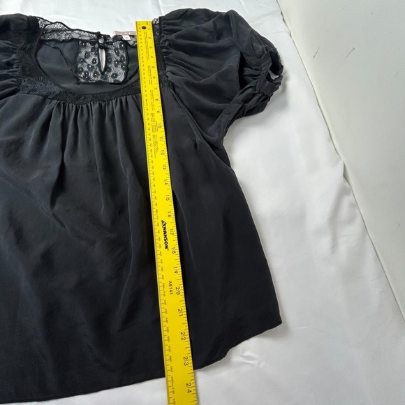 Rebecca Taylor Blouse Womens 2 Black Silk Lace Detail Puff Sleeve Boho Top - Picture 11 of 16